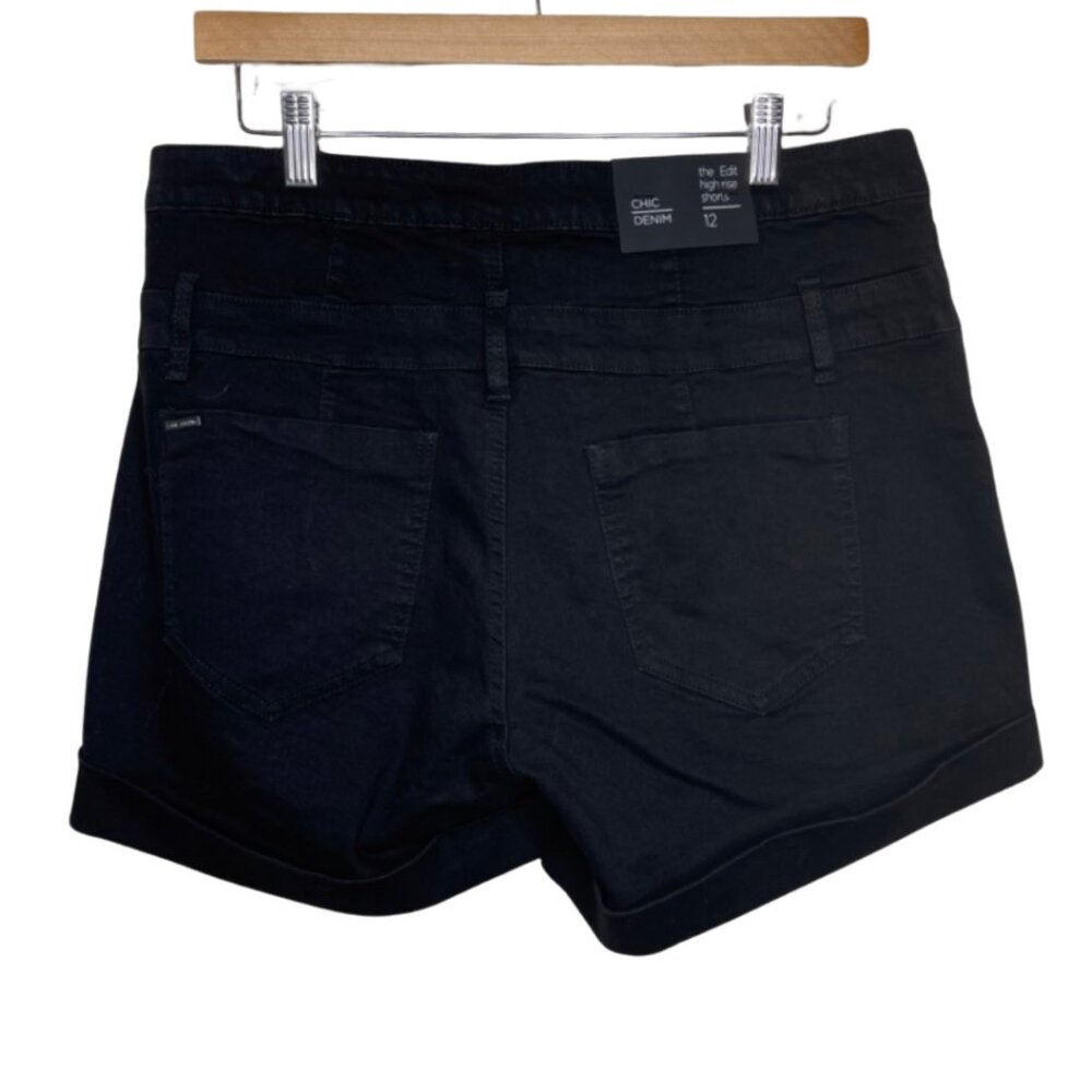 CITY CHIC | NWT Black The Edit High Rise Button Fly Cuffed Shorts | Size 12 - Picture 7 of 13